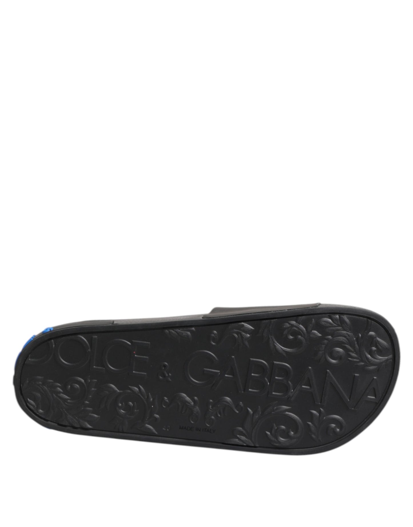 Black Leather Slides Flats Beachwear Shoes-Dolce & Gabbana-LabelTerrace.com