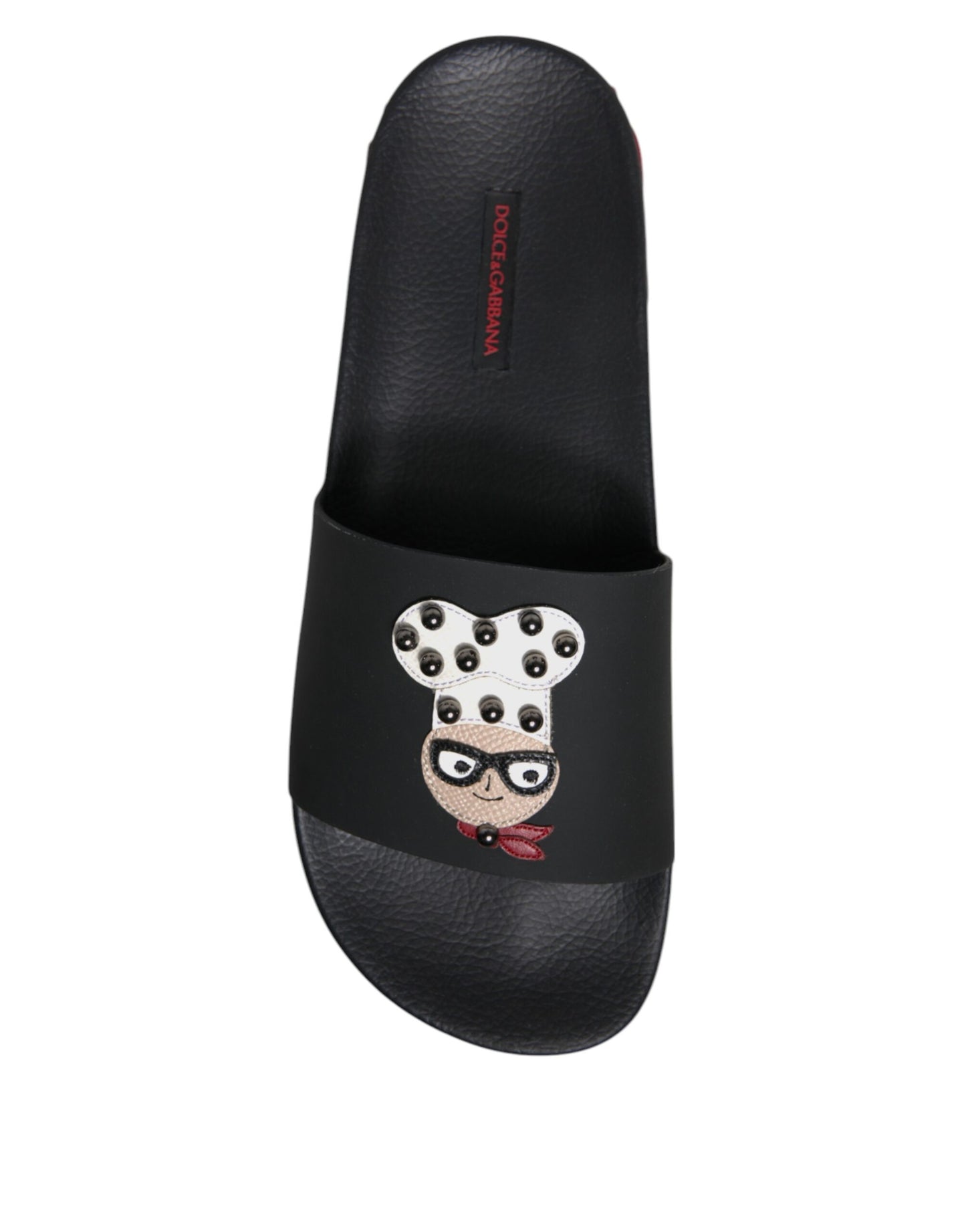 Black Leather Slides Sandals Beachwear Shoes-Dolce & Gabbana-LabelTerrace.com
