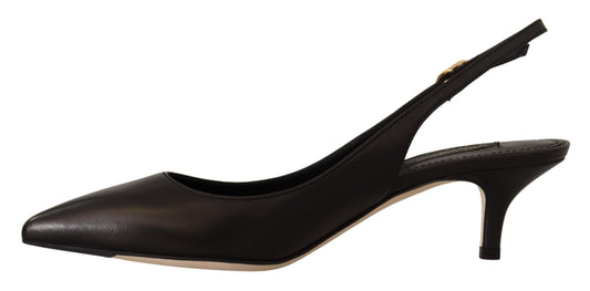 Black Leather Slingbacks Heels Pumps Shoes-Dolce & Gabbana-LabelTerrace.com