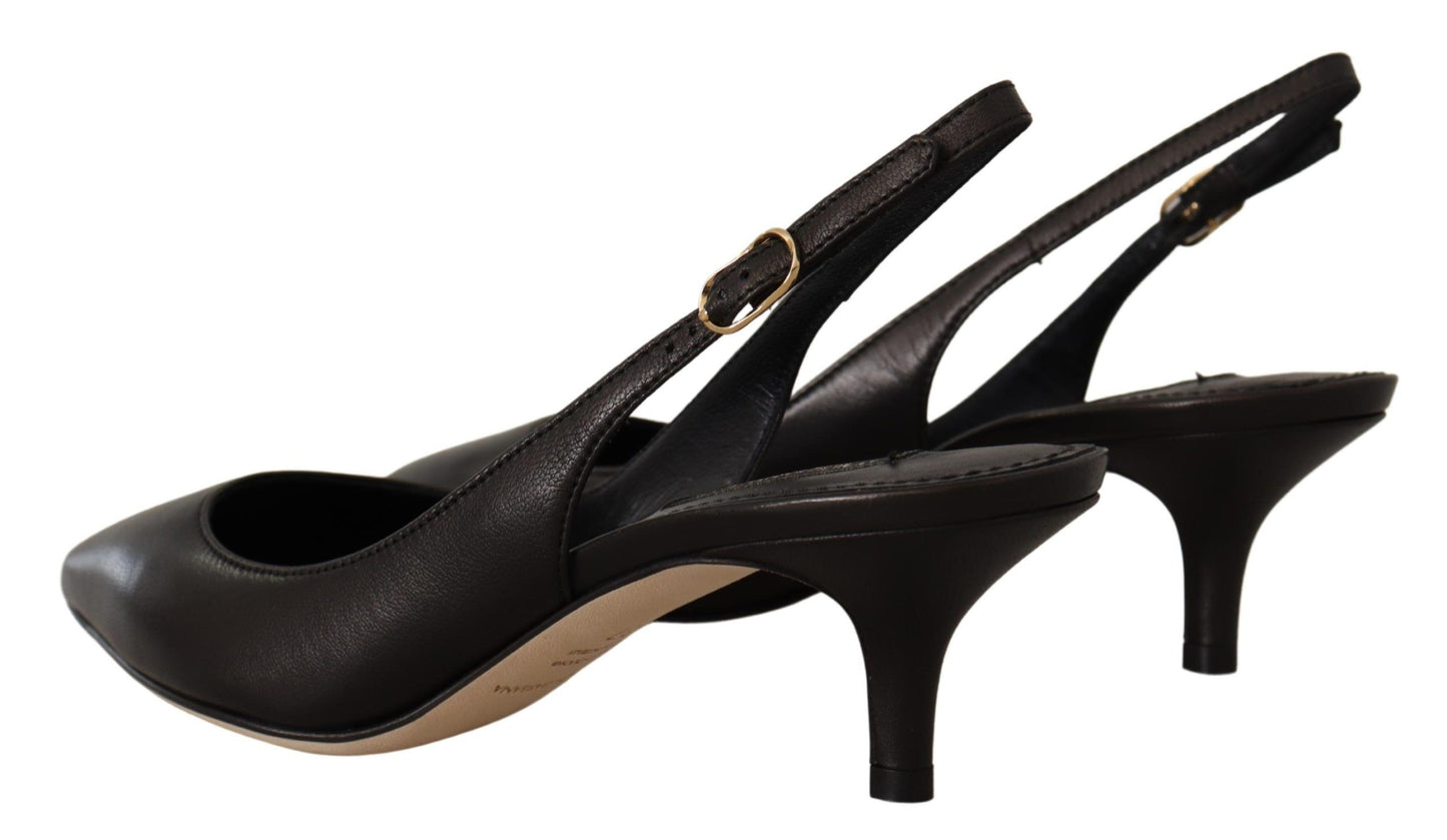 Black Leather Slingbacks Heels Pumps Shoes-Dolce & Gabbana-LabelTerrace.com