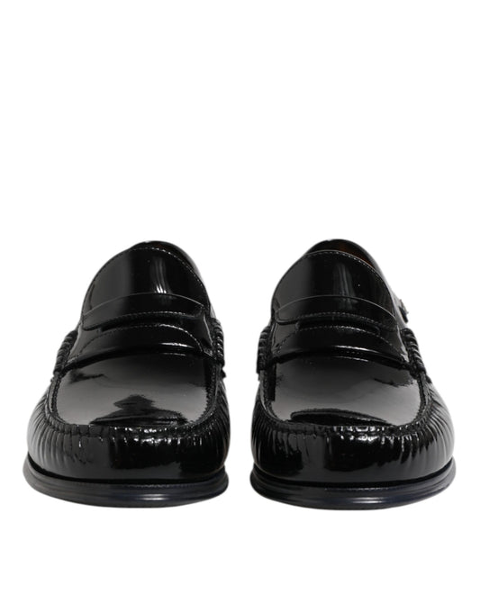 Black Leather Slip On Loafers Dress Shoes-Dolce & Gabbana-LabelTerrace.com