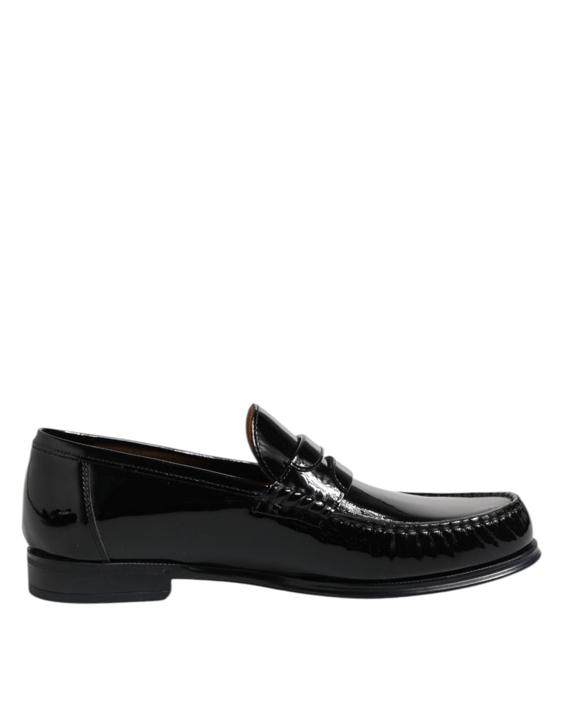 Black Leather Slip On Loafers Dress Shoes-Dolce & Gabbana-LabelTerrace.com