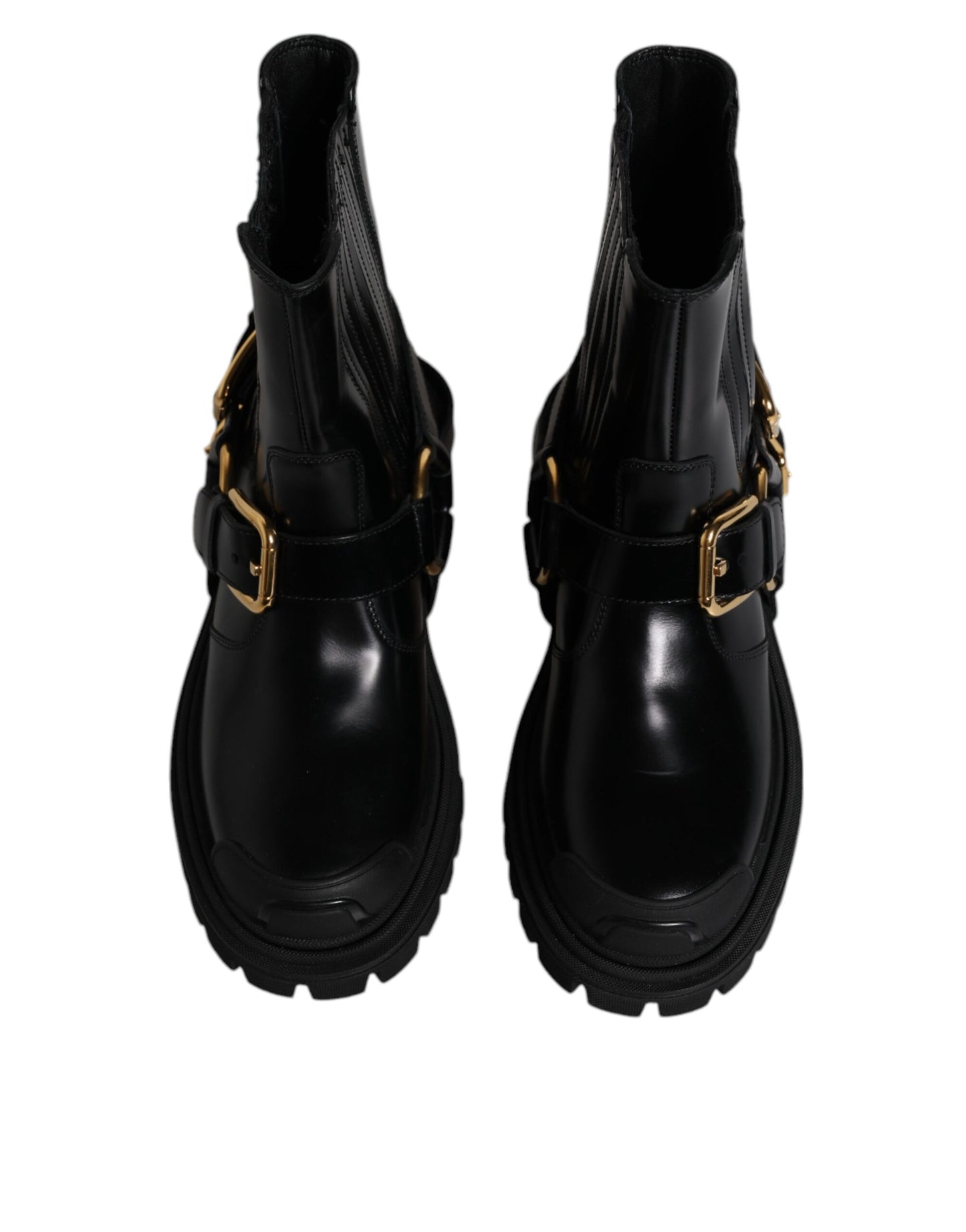 Black Leather Slip On Stretch Trekking Boots Shoes-Dolce & Gabbana-LabelTerrace.com