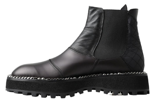 Black Leather Slip on Stretch Boots-Dolce & Gabbana-LabelTerrace.com