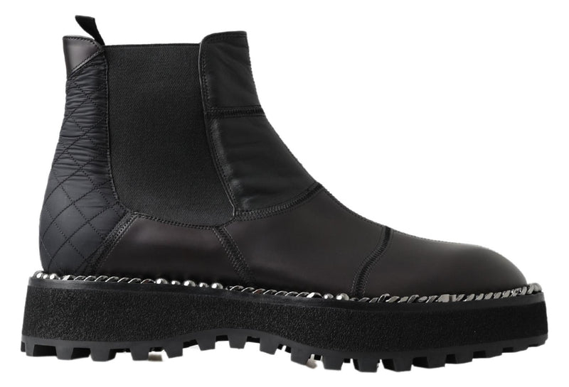 Black Leather Slip on Stretch Boots-Dolce & Gabbana-LabelTerrace.com