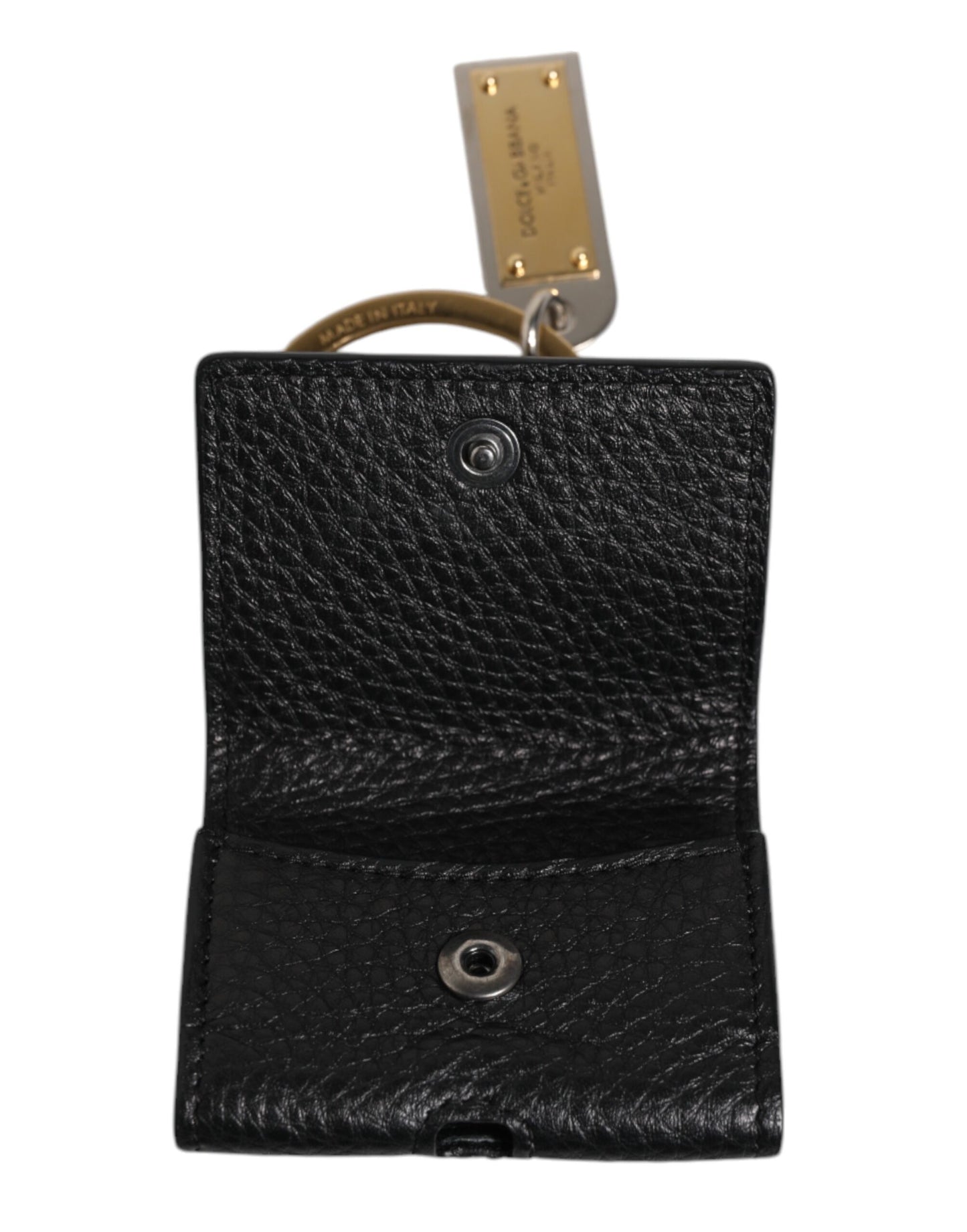 Black Leather Strap Gold Metal Logo Plaque Airpods Case-Dolce & Gabbana-LabelTerrace.com