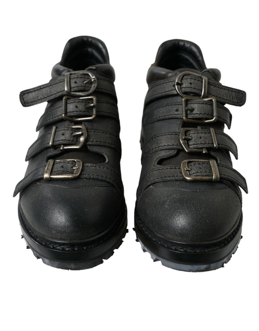 Black Leather Strap Men Ankle Boots Shoes-Dolce & Gabbana-LabelTerrace.com