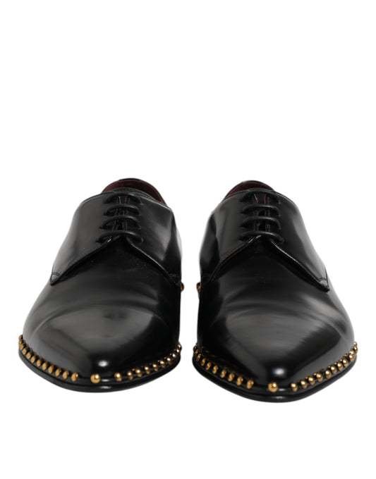 Black Leather Studded Derby Men Dress Shoes-Dolce & Gabbana-LabelTerrace.com
