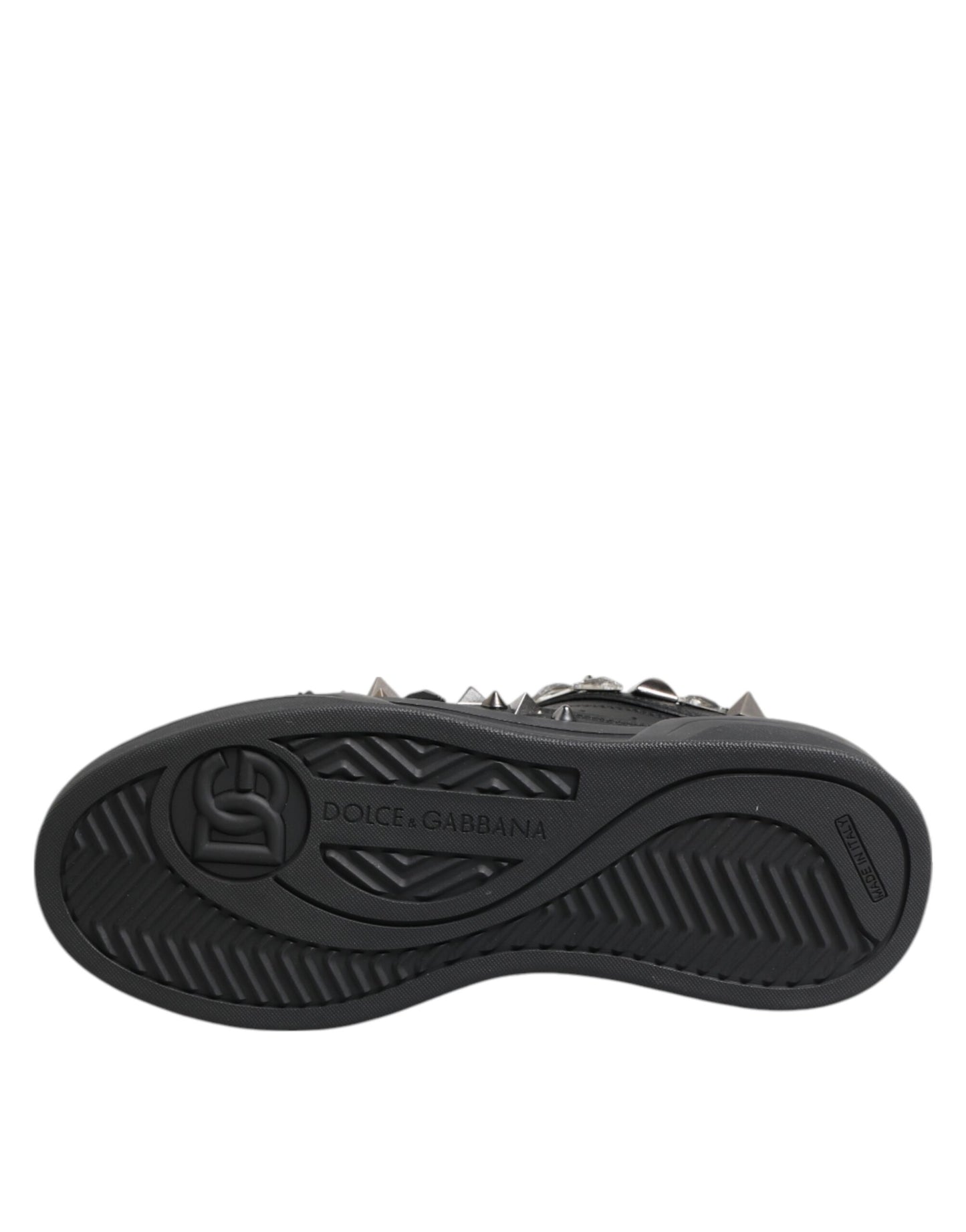 Black Leather Studded Low Top Sneakers Shoes-Dolce & Gabbana-LabelTerrace.com