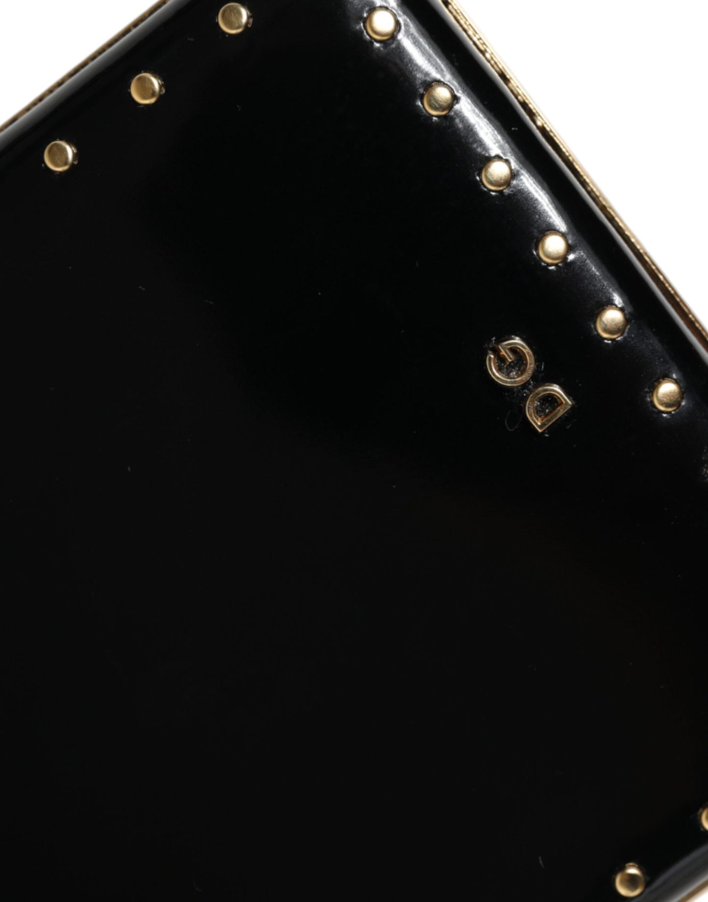 Black Leather Studs Gold Frame Clutch Evening Purse Bag-Dolce & Gabbana-LabelTerrace.com