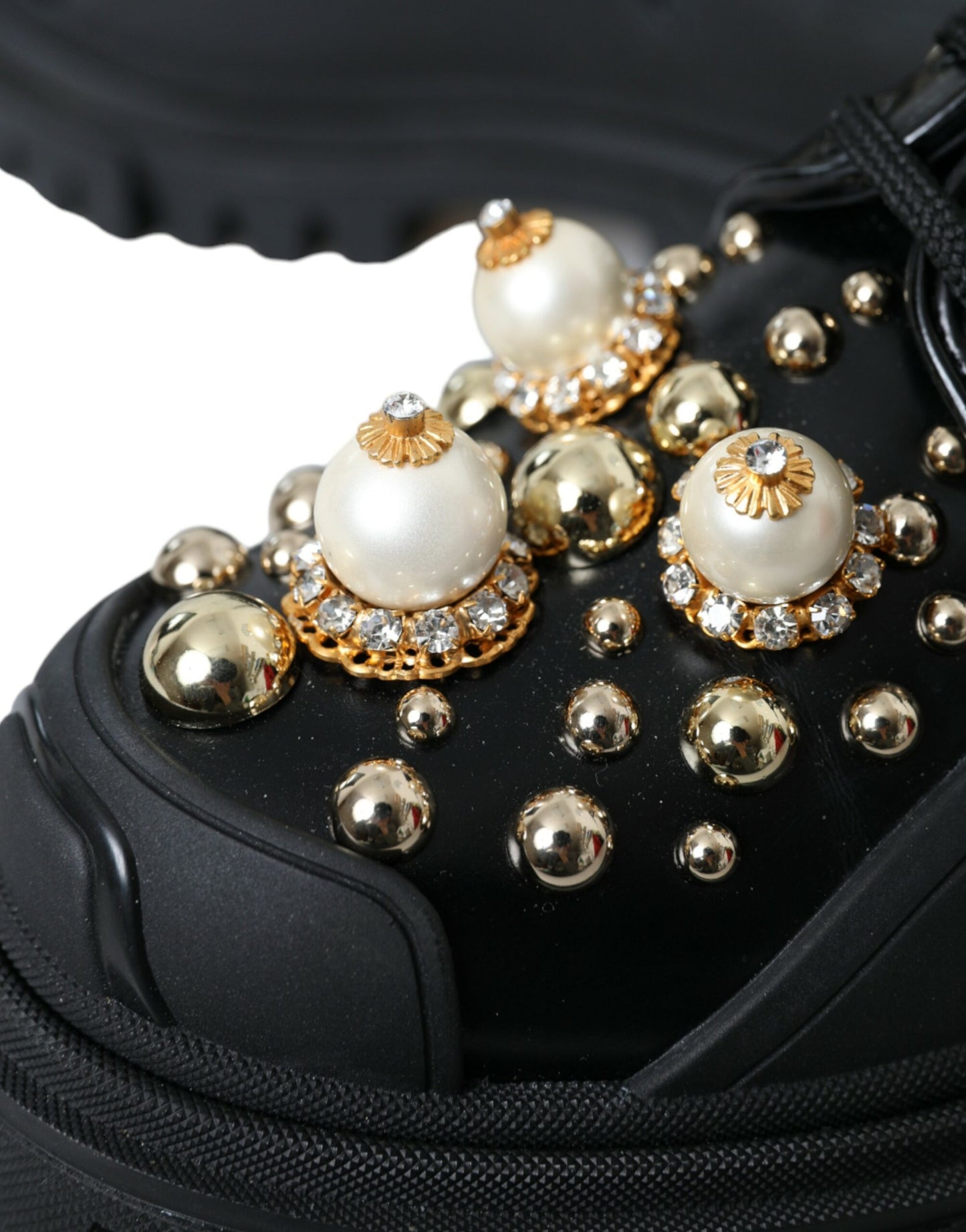 Black Leather Trekking Derby Embellished Shoes-Dolce & Gabbana-LabelTerrace.com