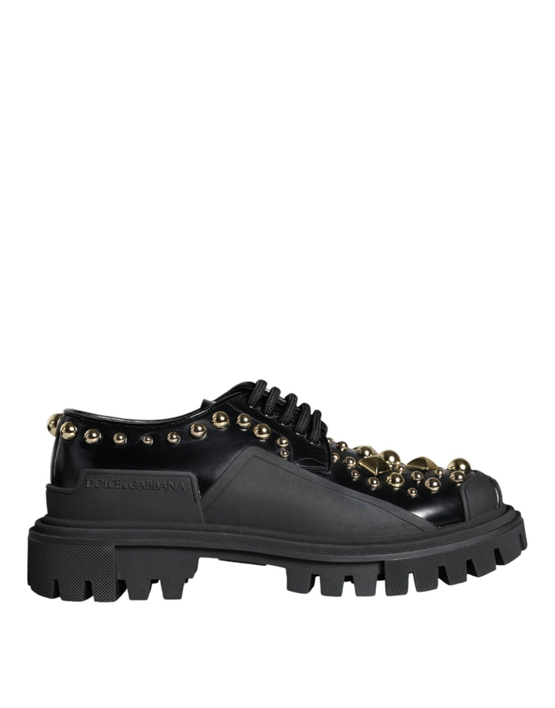 Black Leather Trekking Derby Embellished Shoes-Dolce & Gabbana-LabelTerrace.com