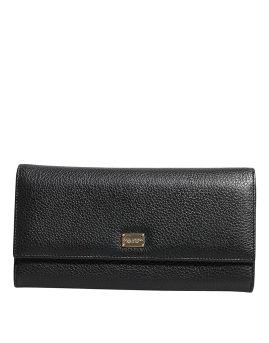 Black Leather Trifold Logo Plaque Card Holder Wallet-Dolce & Gabbana-LabelTerrace.com