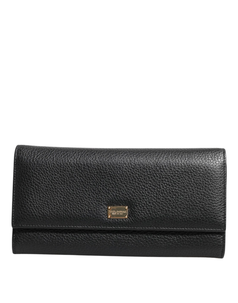 Black Leather Trifold Logo Plaque Card Holder Wallet-Dolce & Gabbana-LabelTerrace.com