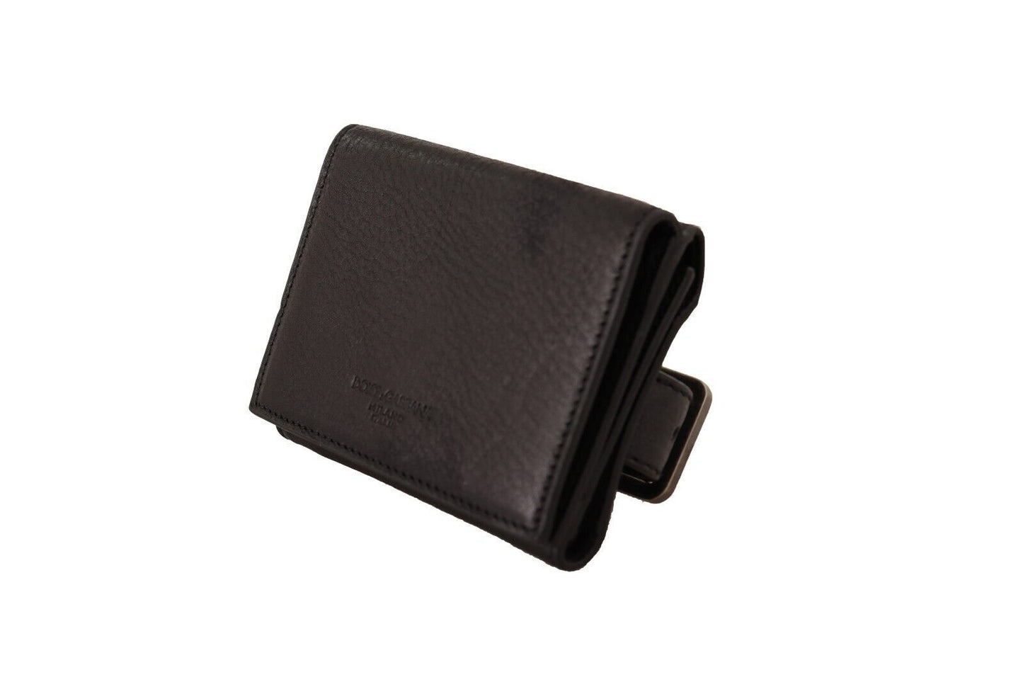 Black Leather Trifold Purse Belt Strap Multi Kit Wallet-Dolce & Gabbana-LabelTerrace.com