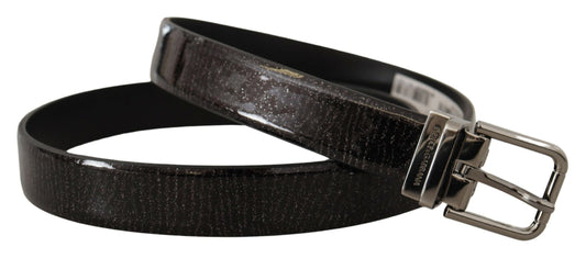 Black Leather Vernice Metal Buckle Belt-Dolce & Gabbana-LabelTerrace.com