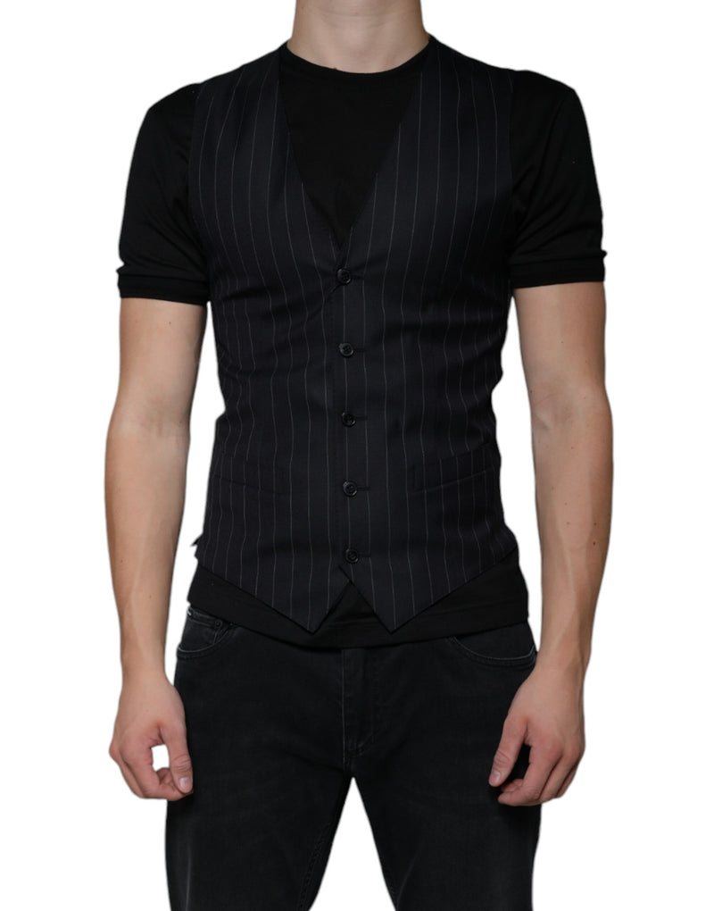 Black Leather Waistcoat Dress Formal Vest-Dolce & Gabbana-LabelTerrace.com