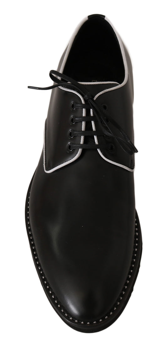Black Leather White Line Dress Derby Shoes-Dolce & Gabbana-LabelTerrace.com