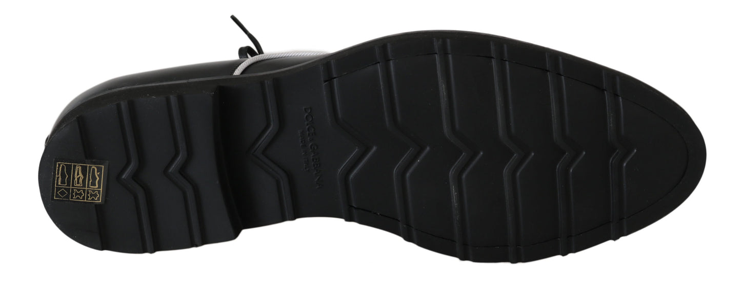 Black Leather White Line Dress Derby Shoes-Dolce & Gabbana-LabelTerrace.com