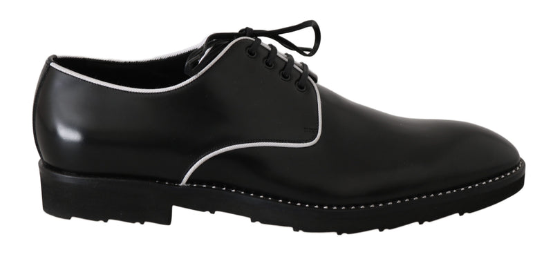 Black Leather White Line Dress Derby Shoes-Dolce & Gabbana-LabelTerrace.com