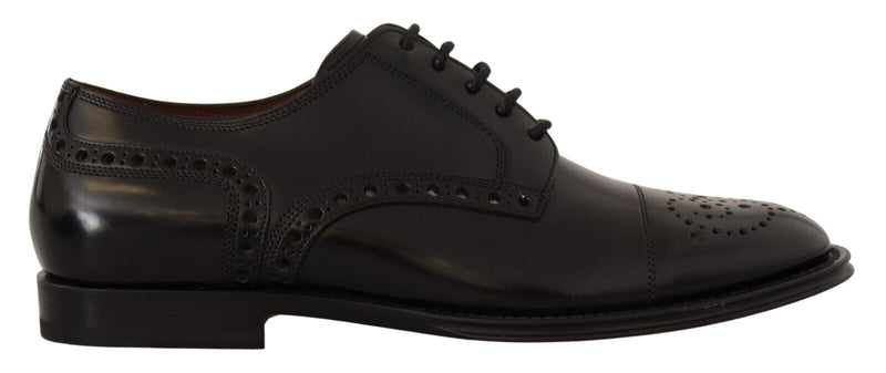 Black Leather Wingtip Mens Formal Derby Shoes-Dolce & Gabbana-LabelTerrace.com