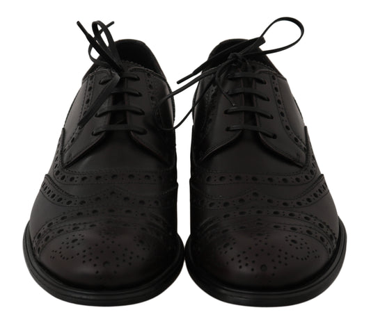 Black Leather Wingtip Oxford Dress Shoes-Dolce & Gabbana-LabelTerrace.com