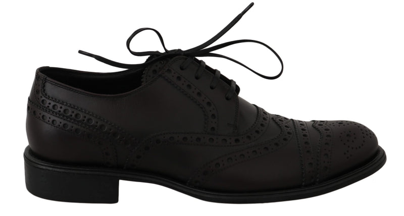 Black Leather Wingtip Oxford Dress Shoes-Dolce & Gabbana-LabelTerrace.com