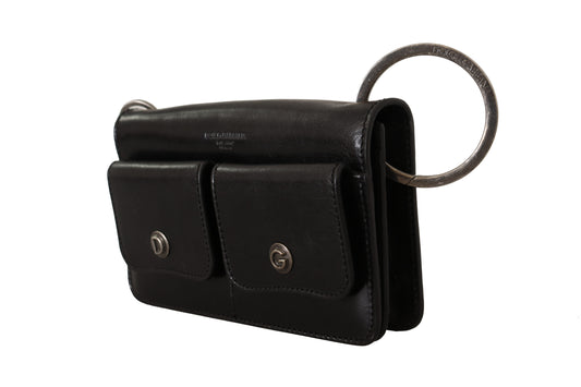 Black Leather Wristlet Mini Bag Card Bill Wallet-Dolce & Gabbana-LabelTerrace.com