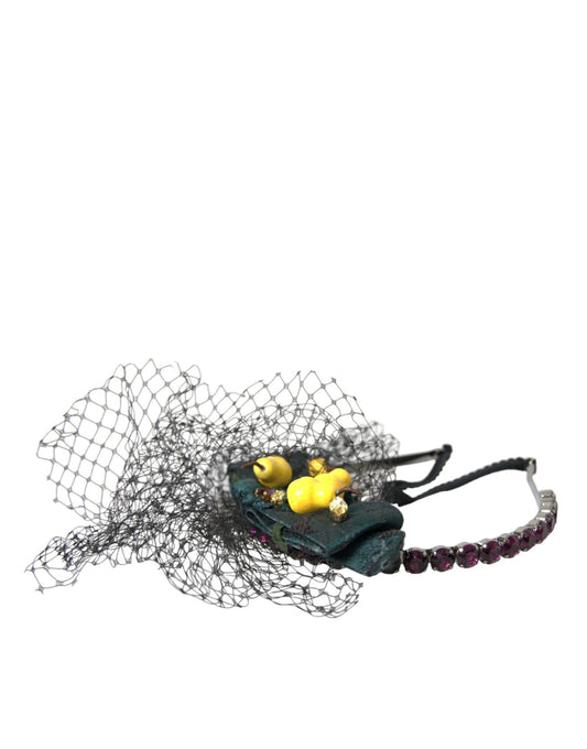 Black Lemons Sicily Purple Crystal Net Headband Diadem-Dolce & Gabbana-LabelTerrace.com