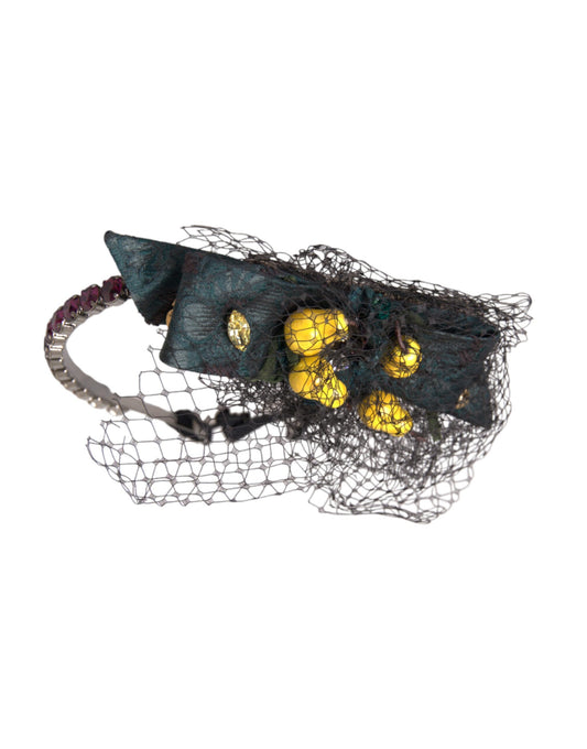 Black Lemons Sicily Purple Crystal Net Headband Diadem-Dolce & Gabbana-LabelTerrace.com