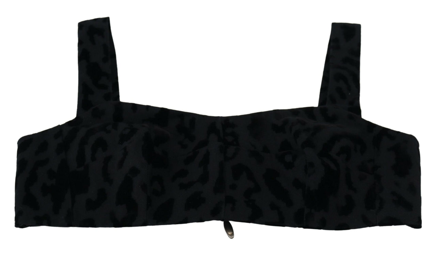Black Leopard Cropped Bustier Corset Bra Top-Dolce & Gabbana-LabelTerrace.com