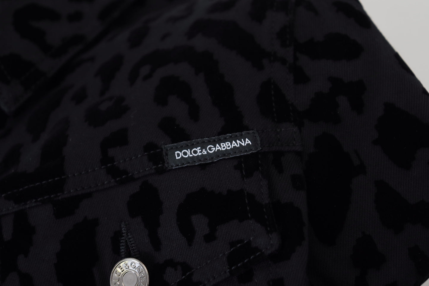 Black Leopard Long Sleeve Denim Cotton Jacket-Dolce & Gabbana-LabelTerrace.com