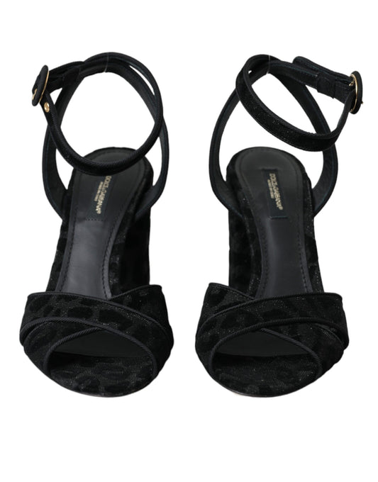 Black Leopard Suede Heels Sandals Shoes-Dolce & Gabbana-LabelTerrace.com