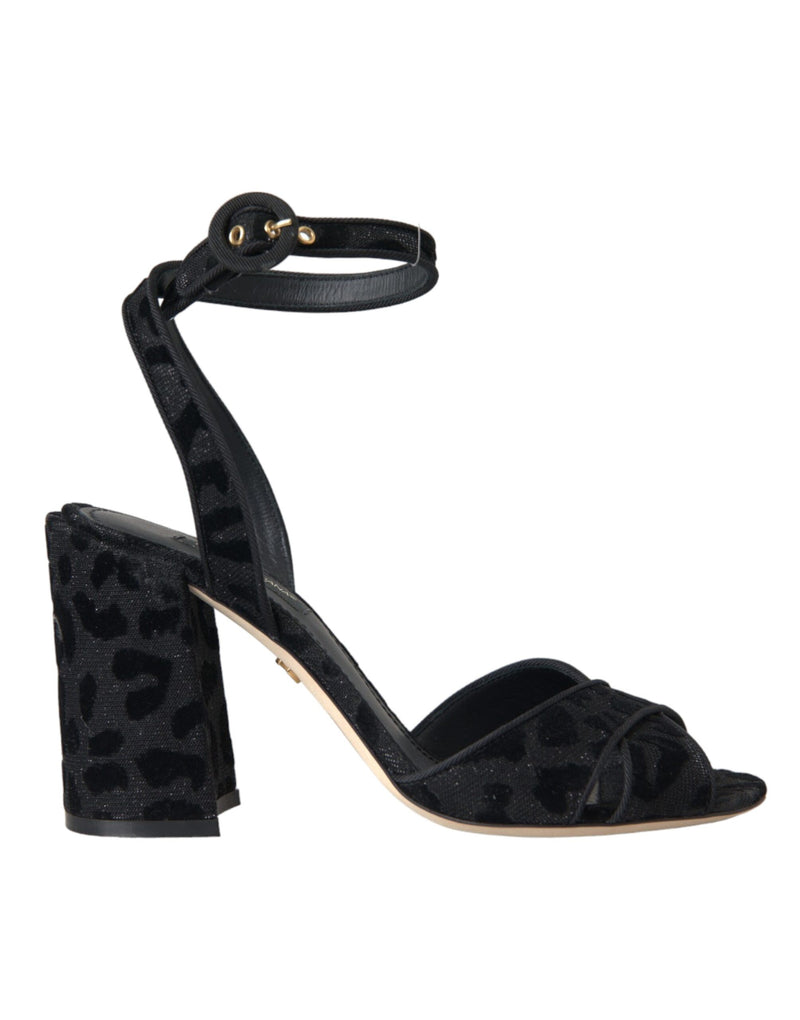 Black Leopard Suede Heels Sandals Shoes-Dolce & Gabbana-LabelTerrace.com