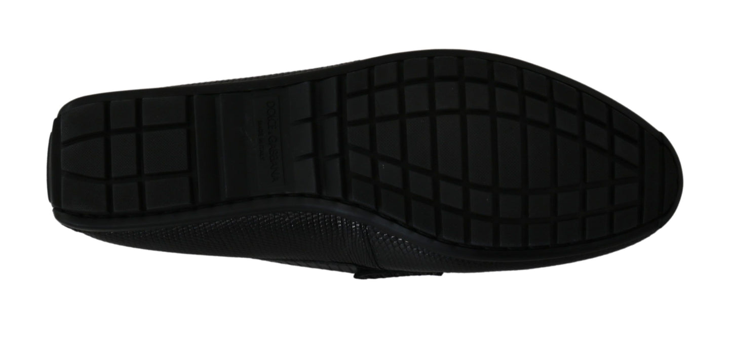 Black Lizard Leather Flat Loafers Shoes-Dolce & Gabbana-LabelTerrace.com