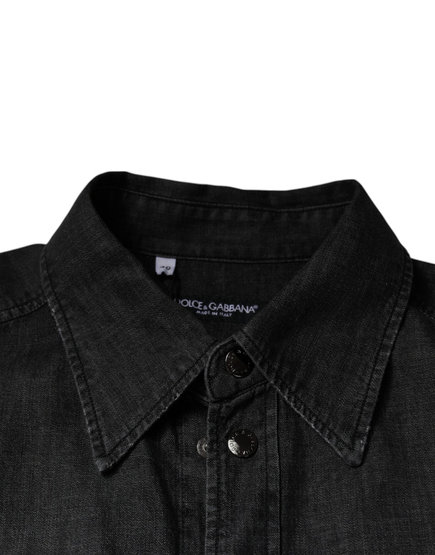 Black Logo Cotton Button Down Denim Shirt-Dolce & Gabbana-LabelTerrace.com