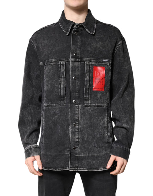 Black Logo Cotton Stretch Denim Jacket-Dolce & Gabbana-LabelTerrace.com