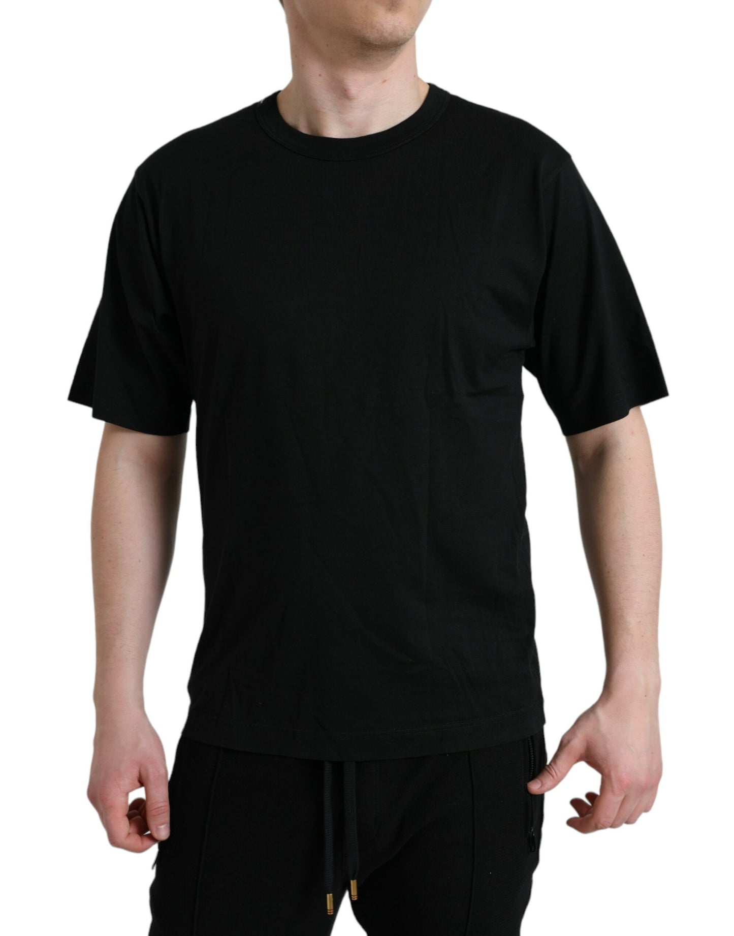 Black Logo Embossed Crew Neck Short Sleeves T-shirt-Dolce & Gabbana-LabelTerrace.com