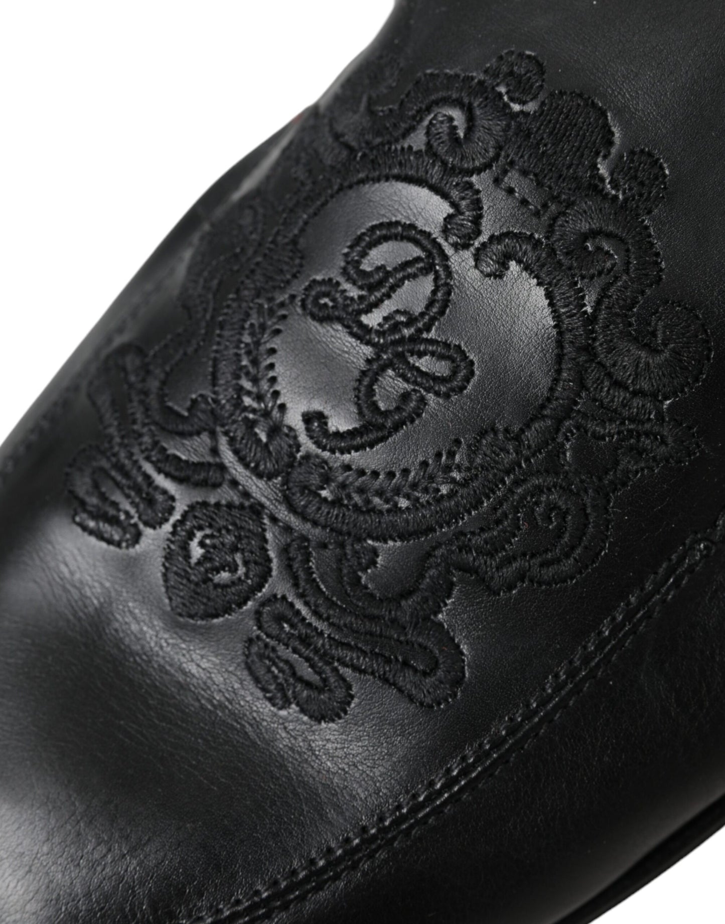 Black Logo Embroidered Leather Loafer Men Dress Shoes-Dolce & Gabbana-LabelTerrace.com