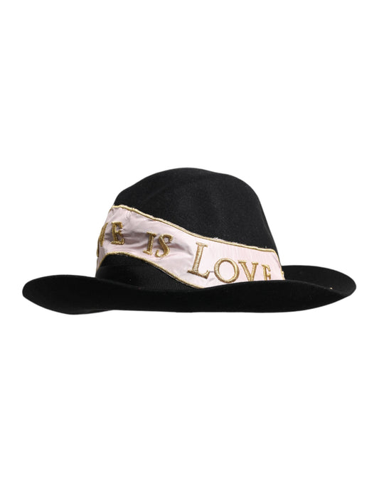 Black Logo Embroidered Women Wide Brim Hat-Dolce & Gabbana-LabelTerrace.com