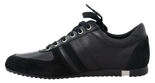 Black Logo Leather Casual Sneakers Shoes-Dolce & Gabbana-LabelTerrace.com