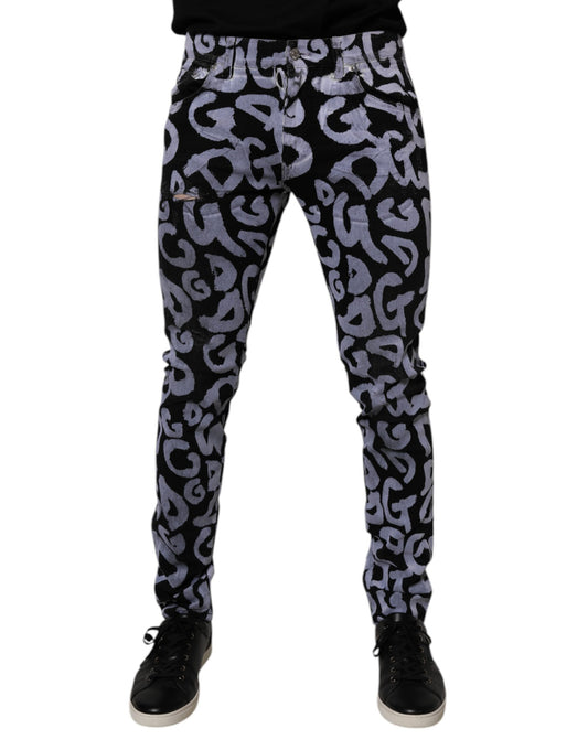 Black Logo Monogram Cotton Skinny Denim Jeans-Dolce & Gabbana-LabelTerrace.com