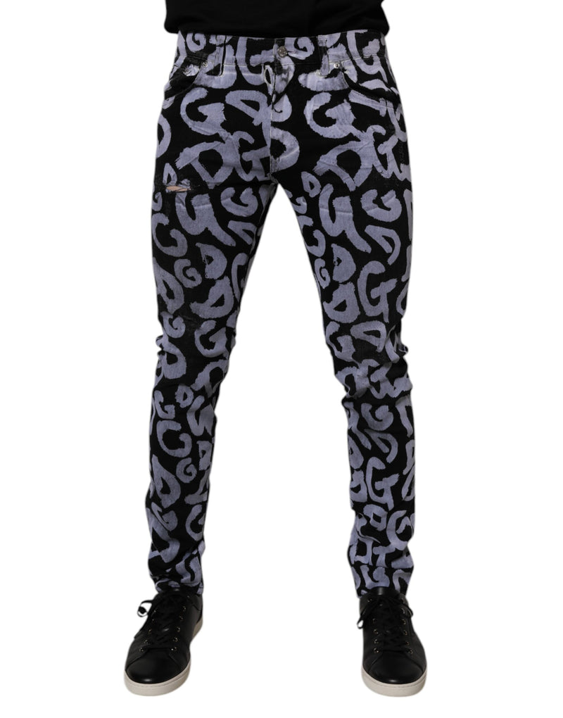 Black Logo Monogram Cotton Skinny Denim Jeans-Dolce & Gabbana-LabelTerrace.com