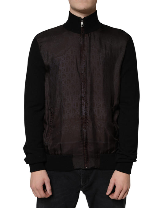 Black Logo Monogram Full Zip Bomber Jacket-Dolce & Gabbana-LabelTerrace.com