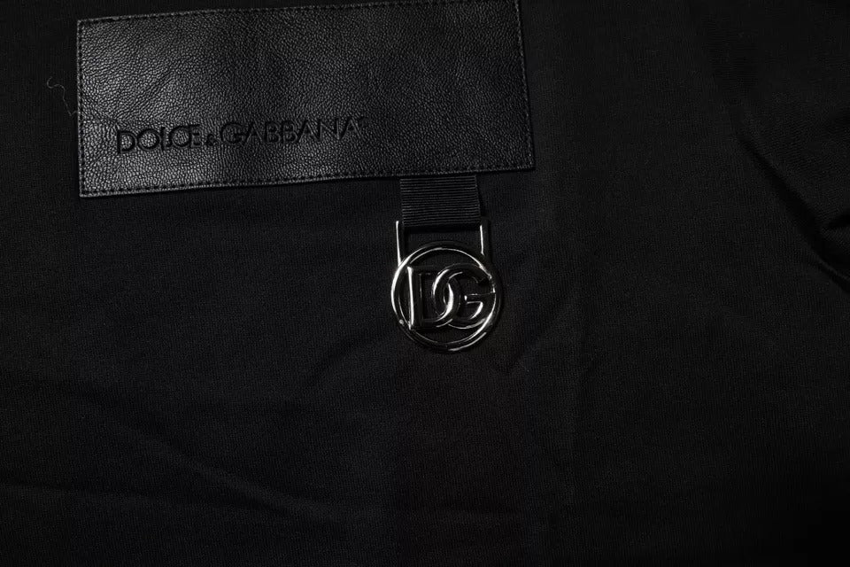 Black Logo Patch Cotton Crew Neck T-shirt-Dolce & Gabbana-LabelTerrace.com