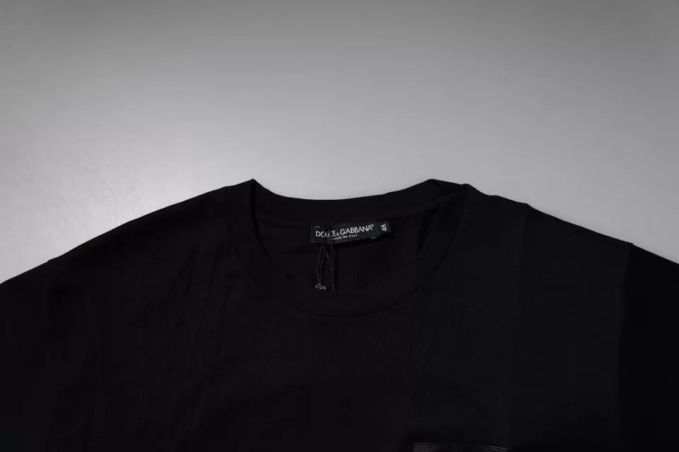 Black Logo Patch Cotton Crew Neck T-shirt-Dolce & Gabbana-LabelTerrace.com