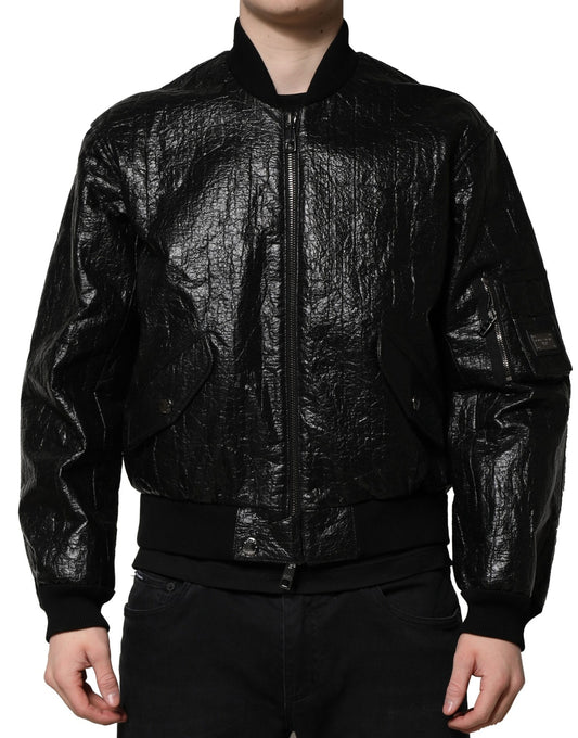 Black Logo Plaque Bomber Full Zipper Jacket-Dolce & Gabbana-LabelTerrace.com