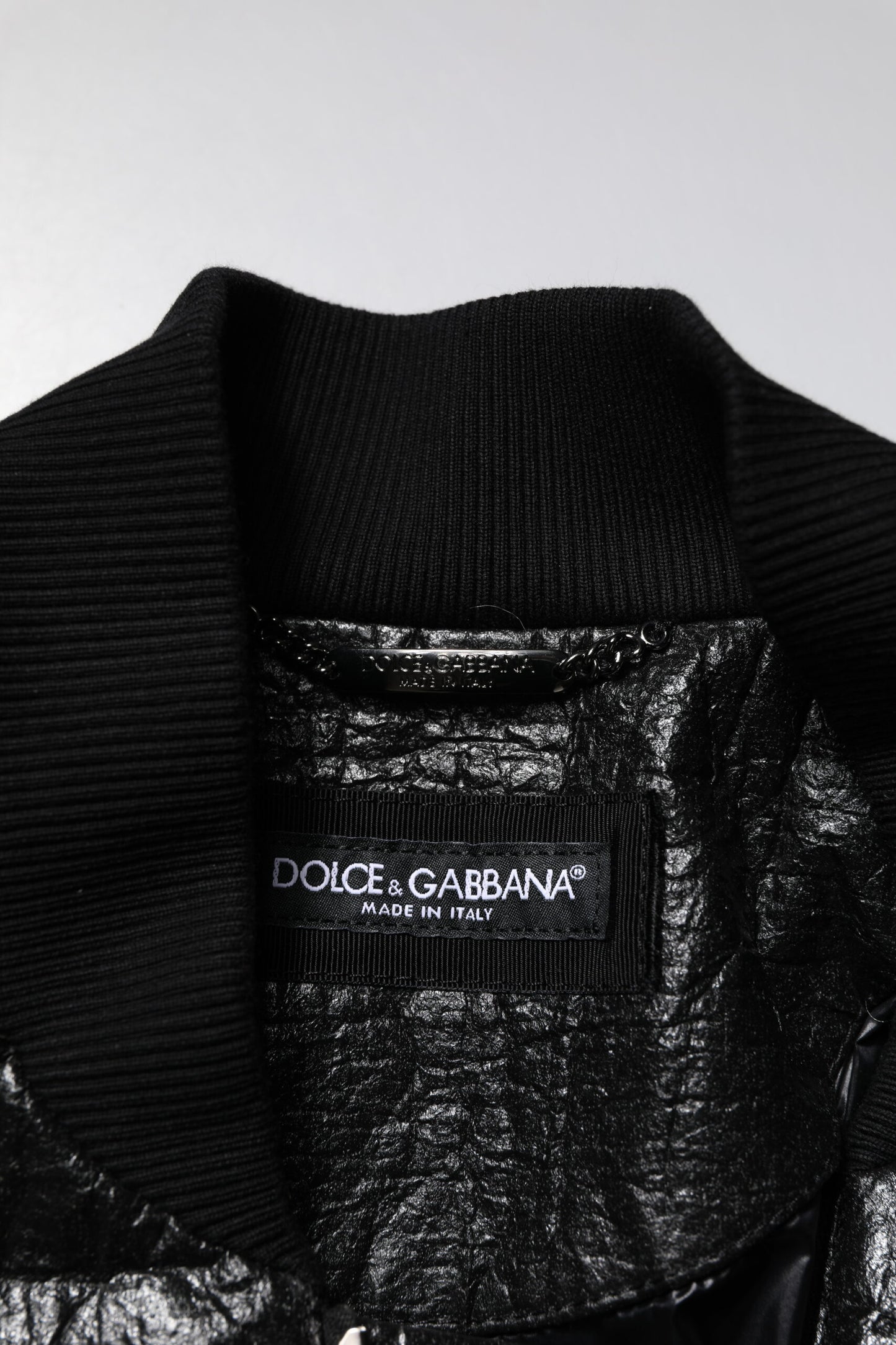 Black Logo Plaque Bomber Full Zipper Jacket-Dolce & Gabbana-LabelTerrace.com