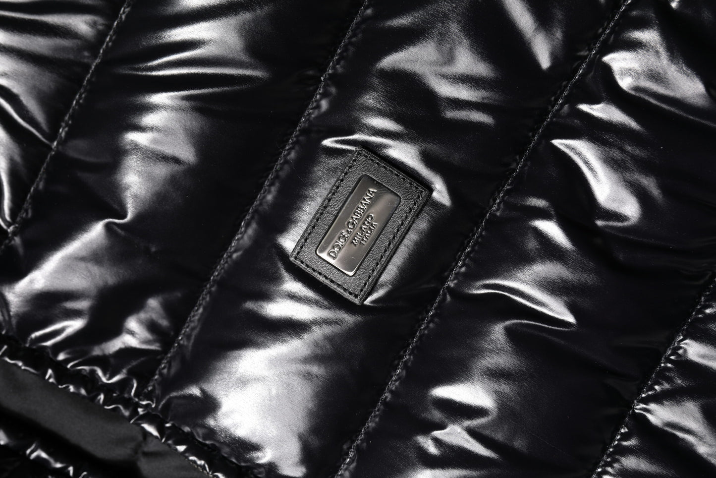 Black Logo Plaque Full Zip Puffer Jacket-Dolce & Gabbana-LabelTerrace.com