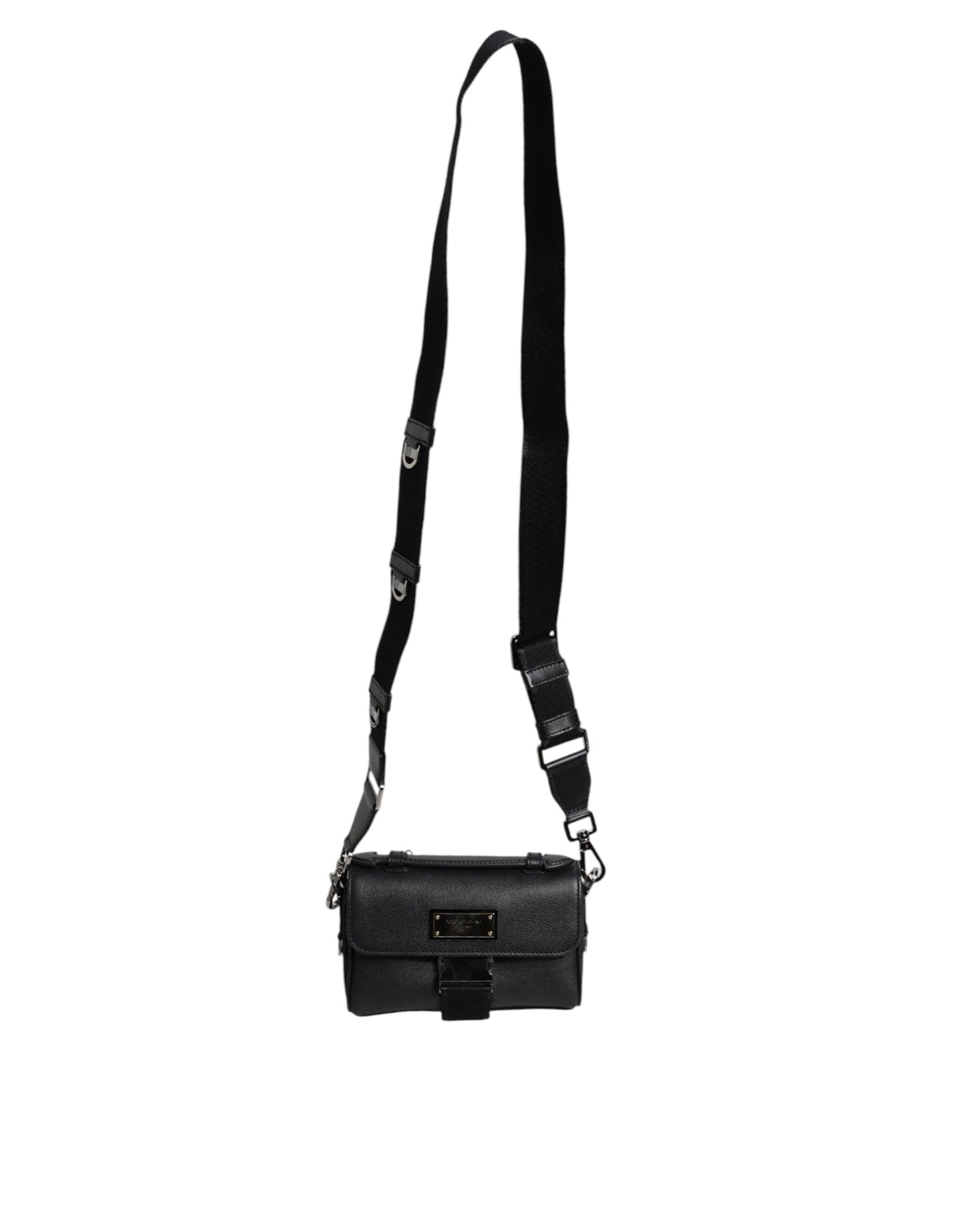 Black Logo Plaque Leather Buckled Shoulder Crossbody Bag-Dolce & Gabbana-LabelTerrace.com